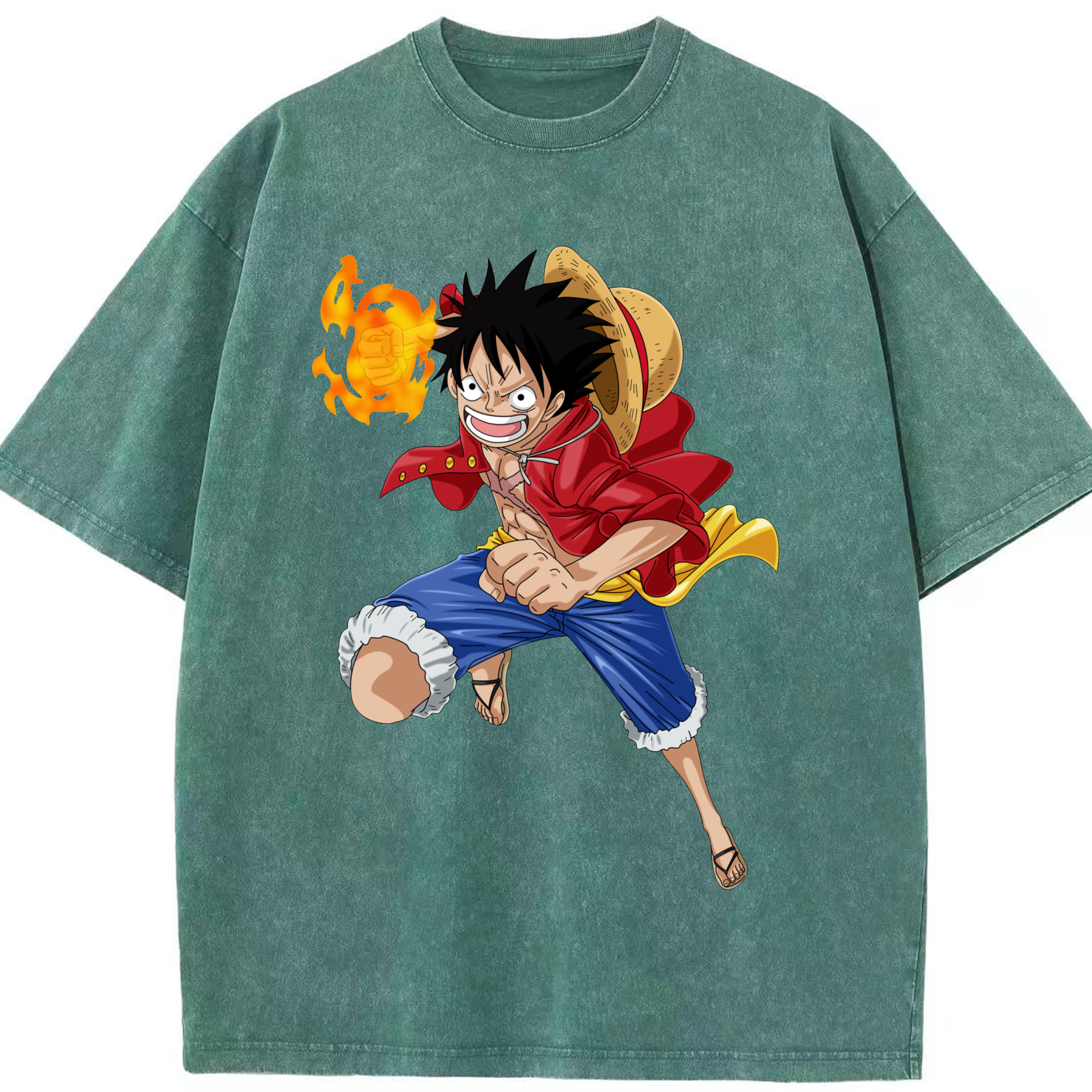 ワンピース モンキー・D・ルフィ ONE PIECE Monkey D. Luffy 綿100% ヴィンテージ風 半袖Tシャツ（フロントプリント）